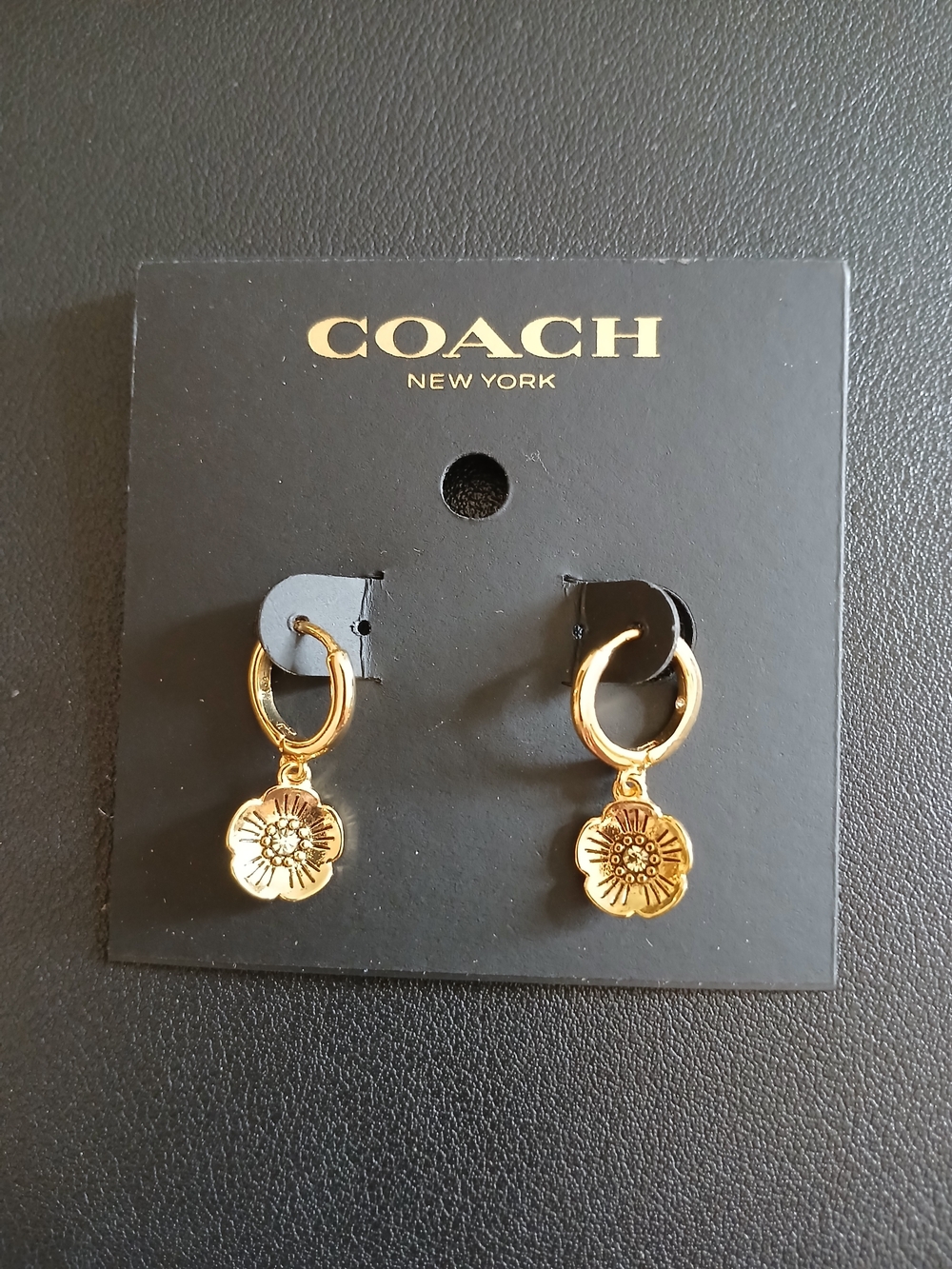 Coach Gold Floral Charm Hoop Earrings